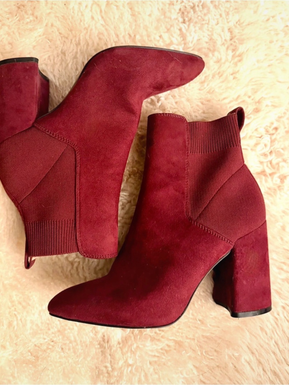 Women’s Burgundy Suede Block Heel Ankle Booties